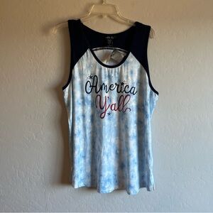 Sable Sky Women's Sz 1X Sleeveless Stretch Blue Tie-Dye Patriotic Theme Tank Top